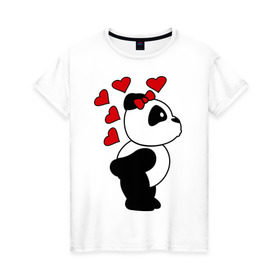 Женская футболка хлопок с принтом Поцелуй панды (парная) в Курске, 100% хлопок | прямой крой, круглый вырез горловины, длина до линии бедер, слегка спущенное плечо | панда