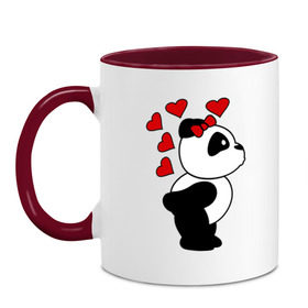 Кружка двухцветная с принтом Поцелуй панды (парная) в Курске, керамика | объем — 330 мл, диаметр — 80 мм. Цветная ручка и кайма сверху, в некоторых цветах — вся внутренняя часть | Тематика изображения на принте: панда