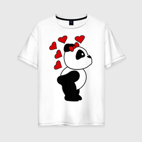 Женская футболка хлопок Oversize с принтом Поцелуй панды (парная) в Курске, 100% хлопок | свободный крой, круглый ворот, спущенный рукав, длина до линии бедер
 | панда