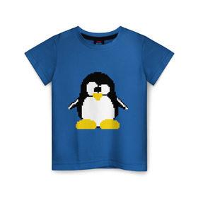 Детская футболка хлопок с принтом Битовый пингвин Linux в Курске, 100% хлопок | круглый вырез горловины, полуприлегающий силуэт, длина до линии бедер | админам | компьютерные | линукс | операционная система | ос