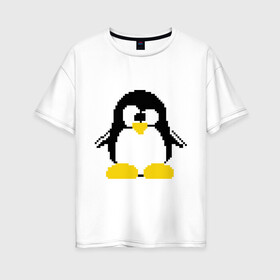 Женская футболка хлопок Oversize с принтом Битовый пингвин Linux в Курске, 100% хлопок | свободный крой, круглый ворот, спущенный рукав, длина до линии бедер
 | админам | компьютерные | линукс | операционная система | ос