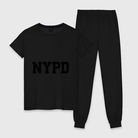Женская пижама хлопок с принтом NYPD в Курске, 100% хлопок | брюки и футболка прямого кроя, без карманов, на брюках мягкая резинка на поясе и по низу штанин | new york | силовые структуры