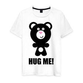 Мужская футболка хлопок с принтом Hug me в Курске, 100% хлопок | прямой крой, круглый вырез горловины, длина до линии бедер, слегка спущенное плечо. | hug me | медведь | мишка | обноми меня | объятия