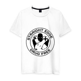 Мужская футболка хлопок с принтом Streght edge (sXe) (3) в Курске, 100% хлопок | прямой крой, круглый вырез горловины, длина до линии бедер, слегка спущенное плечо. | drug free | hardcore | streght edge | sxe | музыка