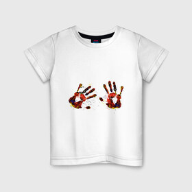 Детская футболка хлопок с принтом Отпечатки рук (краска) в Курске, 100% хлопок | круглый вырез горловины, полуприлегающий силуэт, длина до линии бедер | ладони | пальцы | прикольные картинки | руки