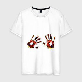 Мужская футболка хлопок с принтом Отпечатки рук (краска) в Курске, 100% хлопок | прямой крой, круглый вырез горловины, длина до линии бедер, слегка спущенное плечо. | ладони | пальцы | прикольные картинки | руки