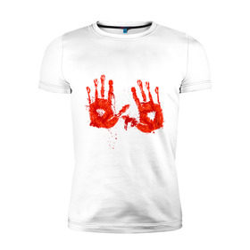Мужская футболка премиум с принтом Отпечатки рук (кровь) в Курске, 92% хлопок, 8% лайкра | приталенный силуэт, круглый вырез ворота, длина до линии бедра, короткий рукав | кровища | ладони | прикольные картинки | руки