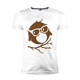 Мужская футболка премиум с принтом Совёнок в очках. в Курске, 92% хлопок, 8% лайкра | приталенный силуэт, круглый вырез ворота, длина до линии бедра, короткий рукав | сова