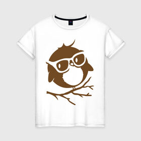Женская футболка хлопок с принтом Совёнок в очках. в Курске, 100% хлопок | прямой крой, круглый вырез горловины, длина до линии бедер, слегка спущенное плечо | сова