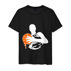 Мужская футболка хлопок с принтом Баскетболист glow в Курске, 100% хлопок | прямой крой, круглый вырез горловины, длина до линии бедер, слегка спущенное плечо. | basketball | glow | баскет | баскетбол | баскетбольный мяч | спорт