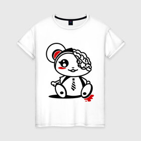 Женская футболка хлопок с принтом Медвежонок-зомби в Курске, 100% хлопок | прямой крой, круглый вырез горловины, длина до линии бедер, слегка спущенное плечо | 