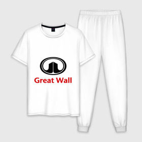 Мужская пижама хлопок с принтом Great Wall logo в Курске, 100% хлопок | брюки и футболка прямого кроя, без карманов, на брюках мягкая резинка на поясе и по низу штанин
 | great wall | greatwall | автобренды | автолюбителям | бренд | для автовладельцев | для автолюбителей | лого | логотип