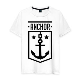 Мужская футболка хлопок с принтом Anchor Shield в Курске, 100% хлопок | прямой крой, круглый вырез горловины, длина до линии бедер, слегка спущенное плечо. | anchor shield | анкор | море | морская тема | моряк | якорь | яхтклуб