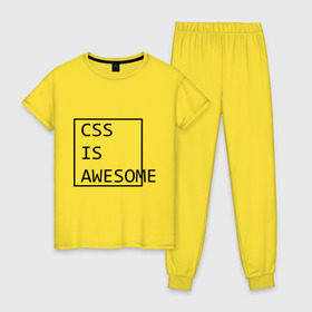 Женская пижама хлопок с принтом CSS is awesome в Курске, 100% хлопок | брюки и футболка прямого кроя, без карманов, на брюках мягкая резинка на поясе и по низу штанин | css is awesome | css является удивительным | прикольные надписи