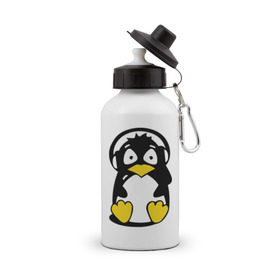 Бутылка спортивная с принтом Пингвин в наушниках в Курске, металл | емкость — 500 мл, в комплекте две пластиковые крышки и карабин для крепления | животные | пингвиненок | пингвинчик | прикольные картинки