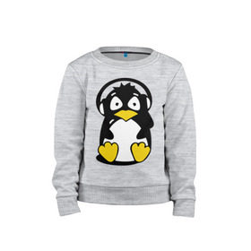 Детский свитшот хлопок с принтом Пингвин в наушниках в Курске, 100% хлопок | круглый вырез горловины, эластичные манжеты, пояс и воротник | животные | пингвиненок | пингвинчик | прикольные картинки