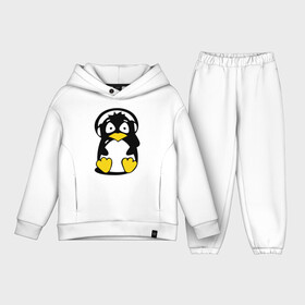 Детский костюм хлопок Oversize с принтом Пингвин в наушниках в Курске,  |  | Тематика изображения на принте: животные | пингвиненок | пингвинчик | прикольные картинки