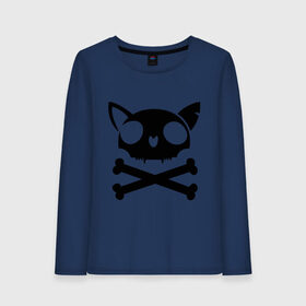 Женский лонгслив хлопок с принтом кошачий пиратскй флаг в Курске, 100% хлопок |  | кости | кошачий пиратский флаг | пиратский флаг | череп | череп кошки