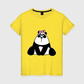 Женская футболка хлопок с принтом Милая пандочка в Курске, 100% хлопок | прямой крой, круглый вырез горловины, длина до линии бедер, слегка спущенное плечо | панда