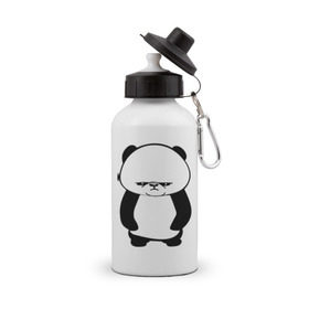 Бутылка спортивная с принтом Серьезная панда. в Курске, металл | емкость — 500 мл, в комплекте две пластиковые крышки и карабин для крепления | панда