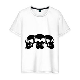 Мужская футболка хлопок с принтом Три черепа в Курске, 100% хлопок | прямой крой, круглый вырез горловины, длина до линии бедер, слегка спущенное плечо. | скелет