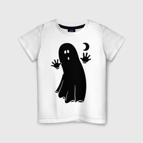 Детская футболка хлопок с принтом Приведение в Курске, 100% хлопок | круглый вырез горловины, полуприлегающий силуэт, длина до линии бедер | луна | месяц | привидение | призрак | страшилка