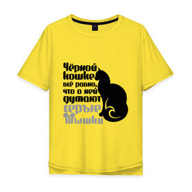 Мужская футболка хлопок Oversize с принтом Чёрной кошке всё равно в Курске, 100% хлопок | свободный крой, круглый ворот, “спинка” длиннее передней части | Тематика изображения на принте: 