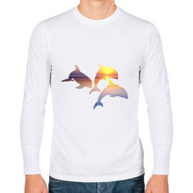 Мужской лонгслив хлопок с принтом Дельфины на закате в Курске, 100% хлопок |  | Тематика изображения на принте: дельфин | дельфины | дельфины на закате | закат | красивые дельфины | рыбы