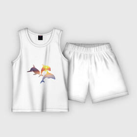 Детская пижама с шортами хлопок с принтом Дельфины на закате в Курске,  |  | дельфин | дельфины | дельфины на закате | закат | красивые дельфины | рыбы