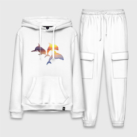 Мужской костюм хлопок с толстовкой с принтом Дельфины на закате в Курске,  |  | Тематика изображения на принте: дельфин | дельфины | дельфины на закате | закат | красивые дельфины | рыбы