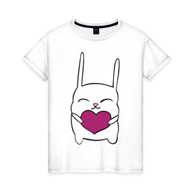 Женская футболка хлопок с принтом Зайка с сердцем в Курске, 100% хлопок | прямой крой, круглый вырез горловины, длина до линии бедер, слегка спущенное плечо | животные | зайчик | заяц | сердце