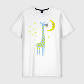 Мужская футболка премиум с принтом Сказочный жираф в Курске, 92% хлопок, 8% лайкра | приталенный силуэт, круглый вырез ворота, длина до линии бедра, короткий рукав | животные | жираф | сказка | сказочный жираф