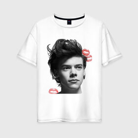 Женская футболка хлопок Oversize с принтом Harry Styles в Курске, 100% хлопок | свободный крой, круглый ворот, спущенный рукав, длина до линии бедер
 | 1d | keep calm | music | one direction | гарри стайлс