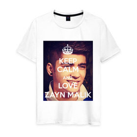 Мужская футболка хлопок с принтом Keep calm and love Zayn Malik в Курске, 100% хлопок | прямой крой, круглый вырез горловины, длина до линии бедер, слегка спущенное плечо. | 1d | keep calm | music | one direction | zayn malik | зейн малик