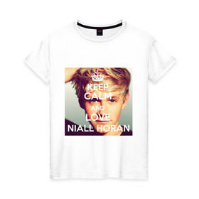 Женская футболка хлопок с принтом Keep calm and love Niall Horan в Курске, 100% хлопок | прямой крой, круглый вырез горловины, длина до линии бедер, слегка спущенное плечо | 1d | keep calm | music | niall horan | one direction | найл хоран