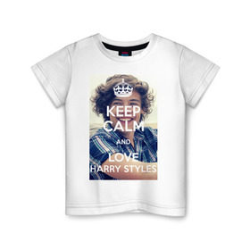 Детская футболка хлопок с принтом Keep calm and love Harry Styles в Курске, 100% хлопок | круглый вырез горловины, полуприлегающий силуэт, длина до линии бедер | Тематика изображения на принте: 1d | harry styles | keep calm | music | one direction | гарри стайлс