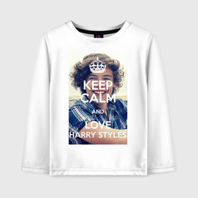 Детский лонгслив хлопок с принтом Keep calm and love Harry Styles в Курске, 100% хлопок | круглый вырез горловины, полуприлегающий силуэт, длина до линии бедер | 1d | harry styles | keep calm | music | one direction | гарри стайлс