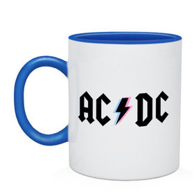 Кружка двухцветная с принтом ACDC в Курске, керамика | объем — 330 мл, диаметр — 80 мм. Цветная ручка и кайма сверху, в некоторых цветах — вся внутренняя часть | acdc | rock | блюз рок | рок | рок группа | рок н ролл | хард рок | эйсидиси