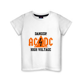 Детская футболка хлопок с принтом ADCD high voltage в Курске, 100% хлопок | круглый вырез горловины, полуприлегающий силуэт, длина до линии бедер | acdc | rock | блюз рок | рок | рок группа | рок н ролл | хард рок | эйсидиси