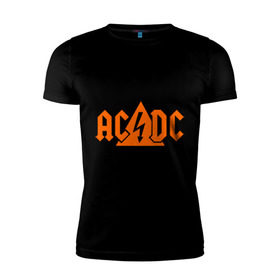 Мужская футболка премиум с принтом ADCD high voltage в Курске, 92% хлопок, 8% лайкра | приталенный силуэт, круглый вырез ворота, длина до линии бедра, короткий рукав | Тематика изображения на принте: acdc | rock | блюз рок | рок | рок группа | рок н ролл | хард рок | эйсидиси
