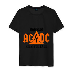 Мужская футболка хлопок с принтом ADCD high voltage в Курске, 100% хлопок | прямой крой, круглый вырез горловины, длина до линии бедер, слегка спущенное плечо. | acdc | rock | блюз рок | рок | рок группа | рок н ролл | хард рок | эйсидиси