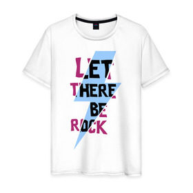 Мужская футболка хлопок с принтом Let there be rock в Курске, 100% хлопок | прямой крой, круглый вырез горловины, длина до линии бедер, слегка спущенное плечо. | acdc | rock | блюз рок | рок | рок группа | рок н ролл | хард рок | эйсидиси