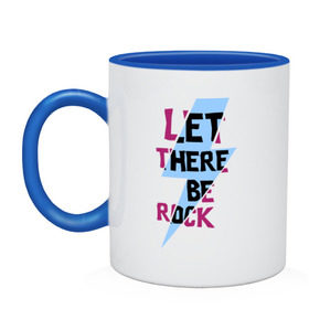 Кружка двухцветная с принтом Let there be rock в Курске, керамика | объем — 330 мл, диаметр — 80 мм. Цветная ручка и кайма сверху, в некоторых цветах — вся внутренняя часть | acdc | rock | блюз рок | рок | рок группа | рок н ролл | хард рок | эйсидиси