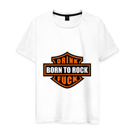 Мужская футболка хлопок с принтом Born to rock в Курске, 100% хлопок | прямой крой, круглый вырез горловины, длина до линии бедер, слегка спущенное плечо. | born to rock | hardcore | rock | музыка | рок