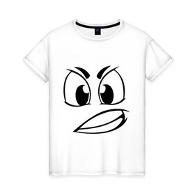 Женская футболка хлопок с принтом Сердитый в Курске, 100% хлопок | прямой крой, круглый вырез горловины, длина до линии бедер, слегка спущенное плечо | smile | настроение | сердитый | смайл | смайлик