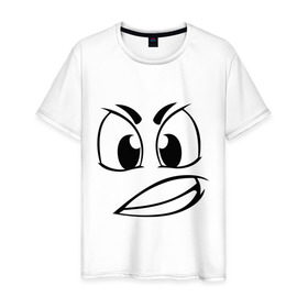 Мужская футболка хлопок с принтом Сердитый в Курске, 100% хлопок | прямой крой, круглый вырез горловины, длина до линии бедер, слегка спущенное плечо. | smile | настроение | сердитый | смайл | смайлик