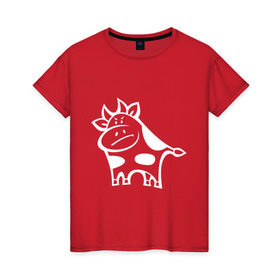 Женская футболка хлопок с принтом Буренок в Курске, 100% хлопок | прямой крой, круглый вырез горловины, длина до линии бедер, слегка спущенное плечо | буренка | буренок | бык | животные | звери | корова | прикольные картинки