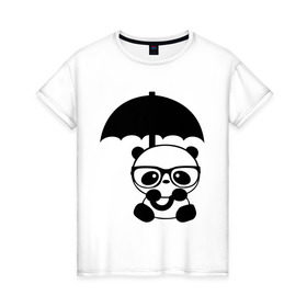 Женская футболка хлопок с принтом Панда под зонтиком в Курске, 100% хлопок | прямой крой, круглый вырез горловины, длина до линии бедер, слегка спущенное плечо | панда