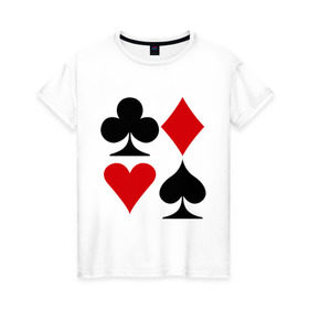 Женская футболка хлопок с принтом Масти карт в Курске, 100% хлопок | прямой крой, круглый вырез горловины, длина до линии бедер, слегка спущенное плечо | poker | игра | игры | карточная игра | карты | масти карт | покер