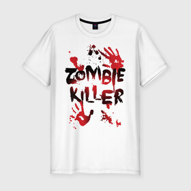 Мужская футболка премиум с принтом Zombie Killer в Курске, 92% хлопок, 8% лайкра | приталенный силуэт, круглый вырез ворота, длина до линии бедра, короткий рукав | Тематика изображения на принте: 
